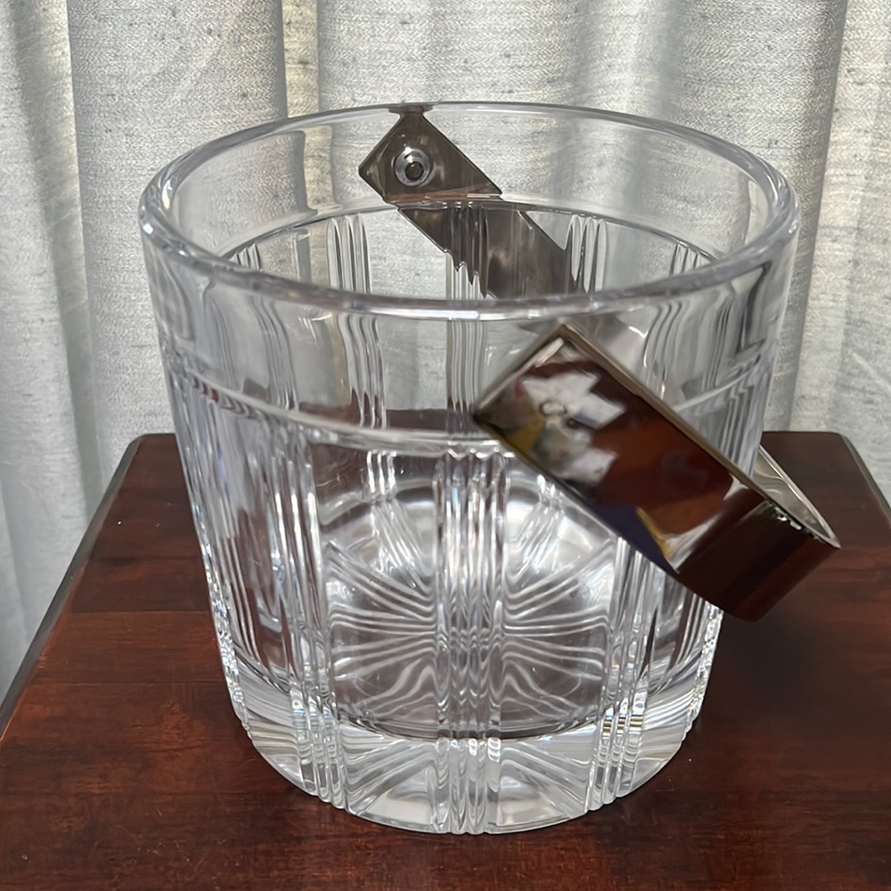 Signed Miller Rogaska Crystal Ice Bucket “Deco” Pattern w/ Handle, Disco…